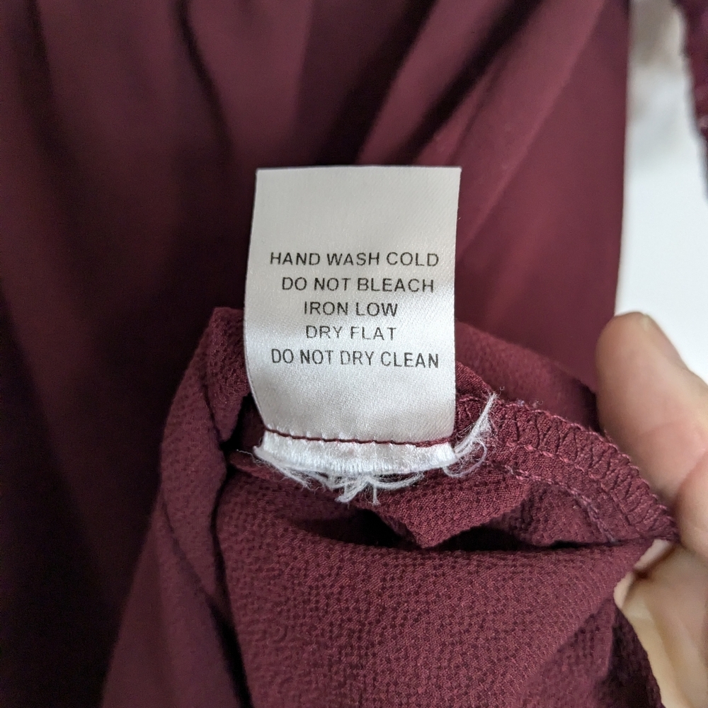 Iris Medium Burgundy Sheer Floral Lace Sleeve Off the Shoulder‎ Flowy Top Blouse - Picture 6 of 9